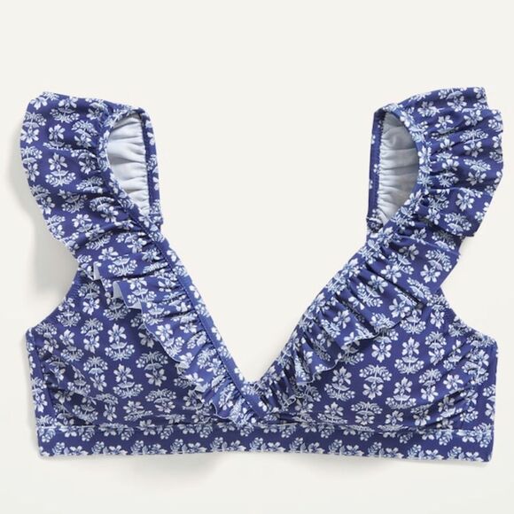 Ruffled Bikini Swim suite Top for Women Seaborne Floral Blue New Old Navy - Picture 1 of 11